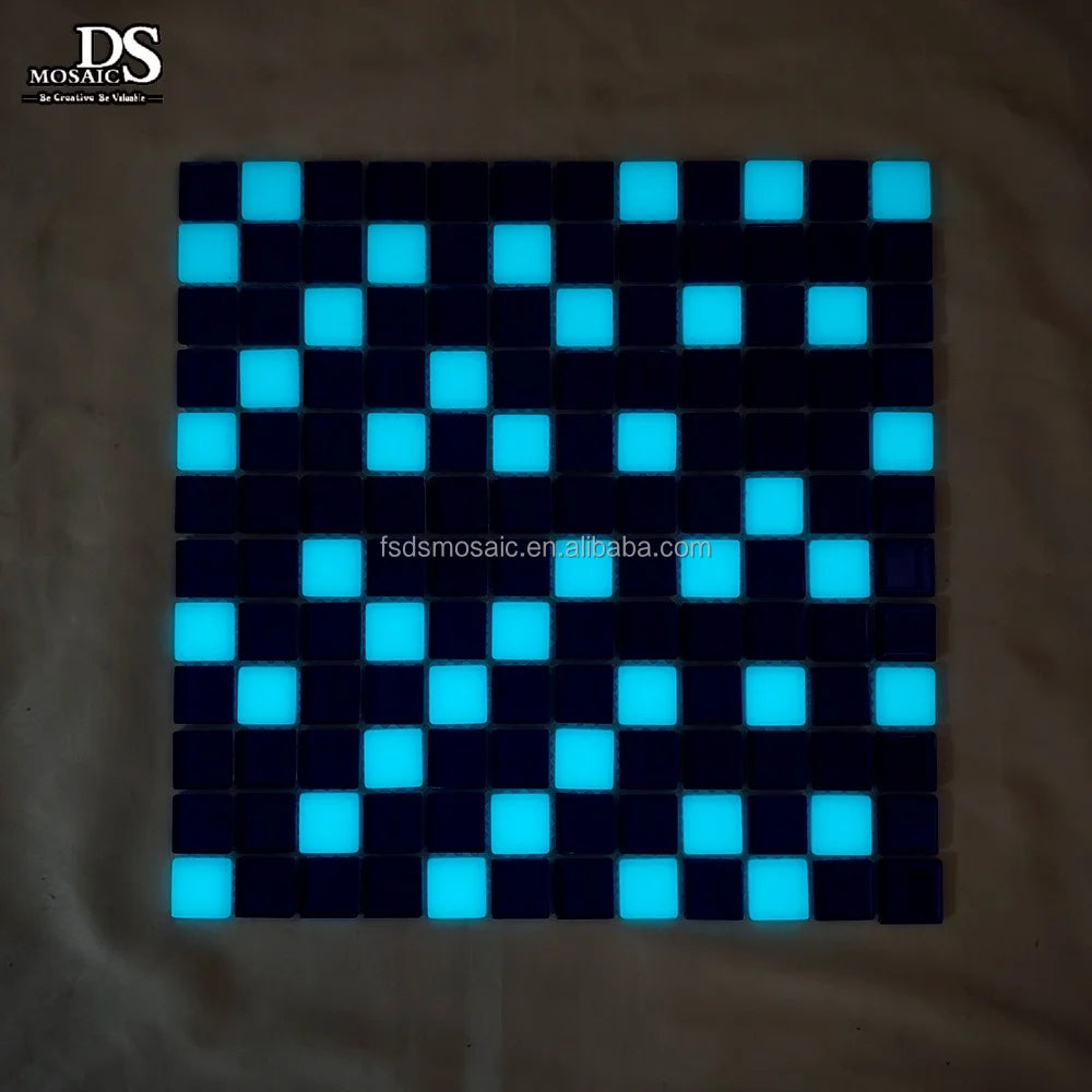 Modern Luxury Swimming Pool Tiles Outdoors Blue Fluorescent Luminous Glass Powder Mosaic Mixed Crystal Glass Floor Interior Wall