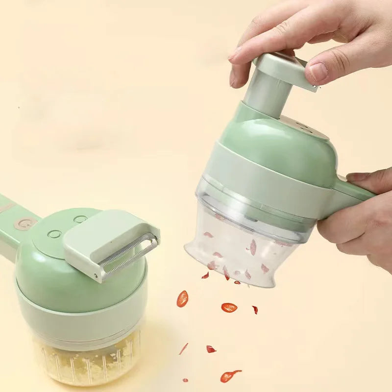 Household Kitchen Electric Garlic Press Mashed Multi-Function Onion Mud Beater Automatic Vegetable Chopper with Clean Brush