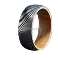 POYA 8mm Etched Damascus Steel Stainless Steel Ring Whiskey Barrel Wood Inner Engagement Jewelry Men's Unique Wedding Band