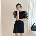 Boutique Wholesale 2025 Summer New Fashionable Round Neck Slimming High Waist Mid Length Bubble Sleeve Chiffon Women's Dress