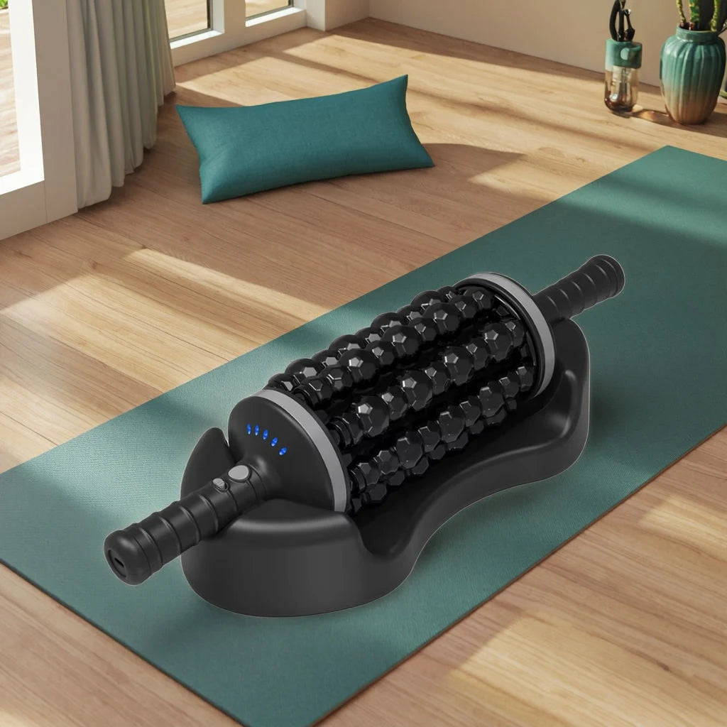 Body Massage Rechargeable Electric Rolling Percussive Massager Device 360° Vibration Yoga Roll Machine Full Body Muscle Relief MegaBDM