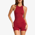 SHINBENE Custom High Neck Tank Halter Longline Workout Yoga Top Backless Padded Vest for Women
