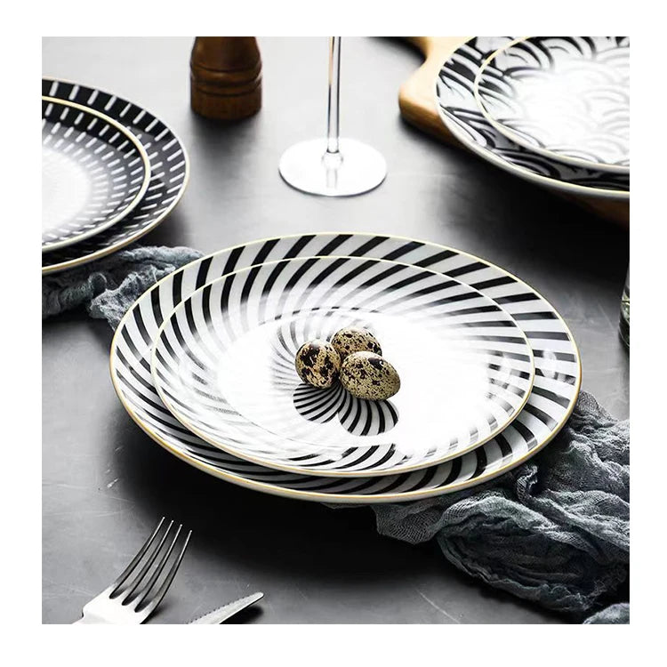Nordic Ceramic Tableware Simple and Creative Western Food Plate Stripe Western Dessert Personalized Food Plate