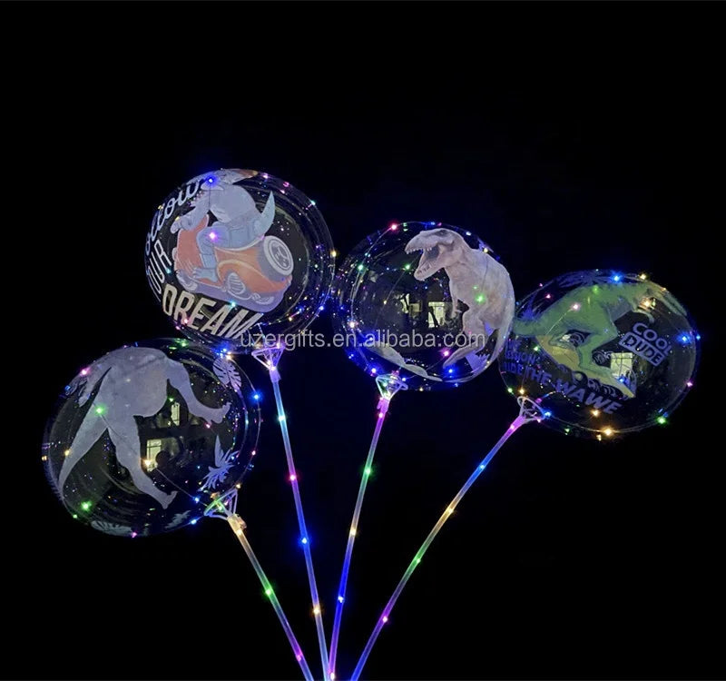 Uzer 20 Inch Dinosaur LED clear Bobo Bubble Balloons Helium clear Bobo Balloon for Birthday Party Decoration