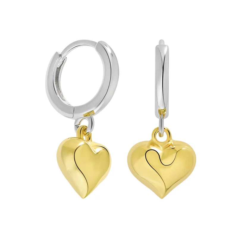 Gold Plated Heart Pendant Statement Jewelry Fashion 925 Sterling Silver Hoop Earrings Women