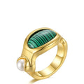 PVD High Quality 18K Gold Plated Brass Jewelry Natural Malachite Stone Finger Rings R214090