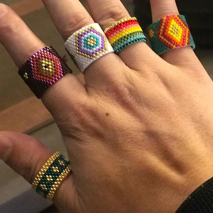 Trendy Fashion Rings Bohemia Miyuki Seed Beads Handmaking Woven Rings Woman Jewelry