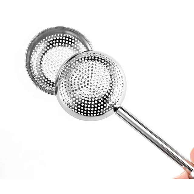 Premium Oblate Round Shape 304 Stainless Steel Tea Ball Strainer Infuser With Long Pushing Handle for Loose Leaf Tea Spices