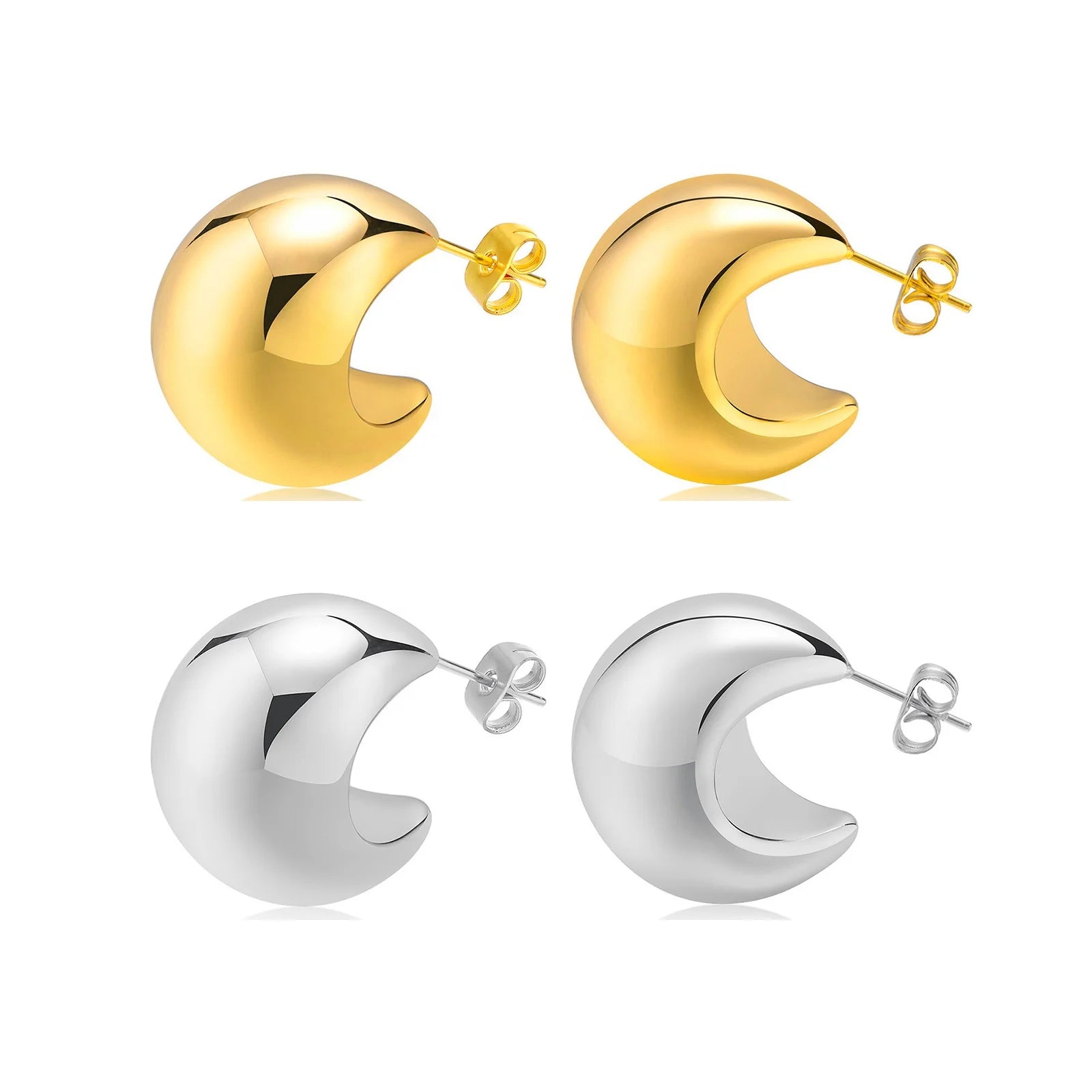 Alin Unique Design Luxury Stainless Steel Crescent Earrings Accessories for Women Jewelry