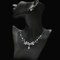 Women's Trendy Silver White Clear Cubic Zirconia Butterfly Earrings Necklace Jewelry Set Third Party Certified for Weddings