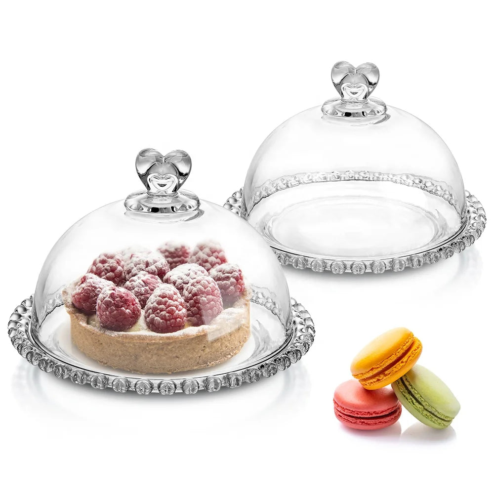 7.5 Inch Clear Glass Wedding Cake Stand with Dome Lid European Style Fancy Design Multifunctional Cake Display Tray