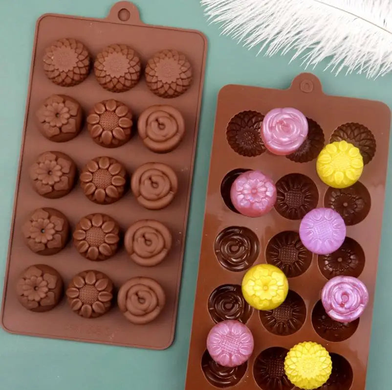 15 Cavity Different Style Flower Shaped Silicone Chocolate Mold DIY Handmade Resin Candy Cookies Cake Baking Molds