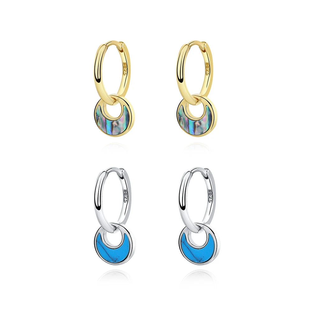 YFE2743 Sterling Silver Abalone Shell Hoop Dangle Earrings Turquoise Hoop Drop Earrings Simple Geometric Jewellery Gift for Her