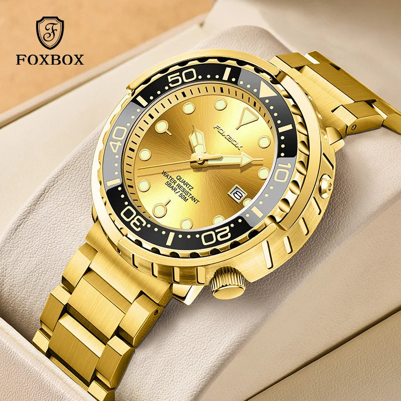 LIGE FB0024 Factory Custom Logo Men Fashion Quartz Date Clock Watch Gold Luxury 5ATM Sports Waterproof Luminous Feature Box
