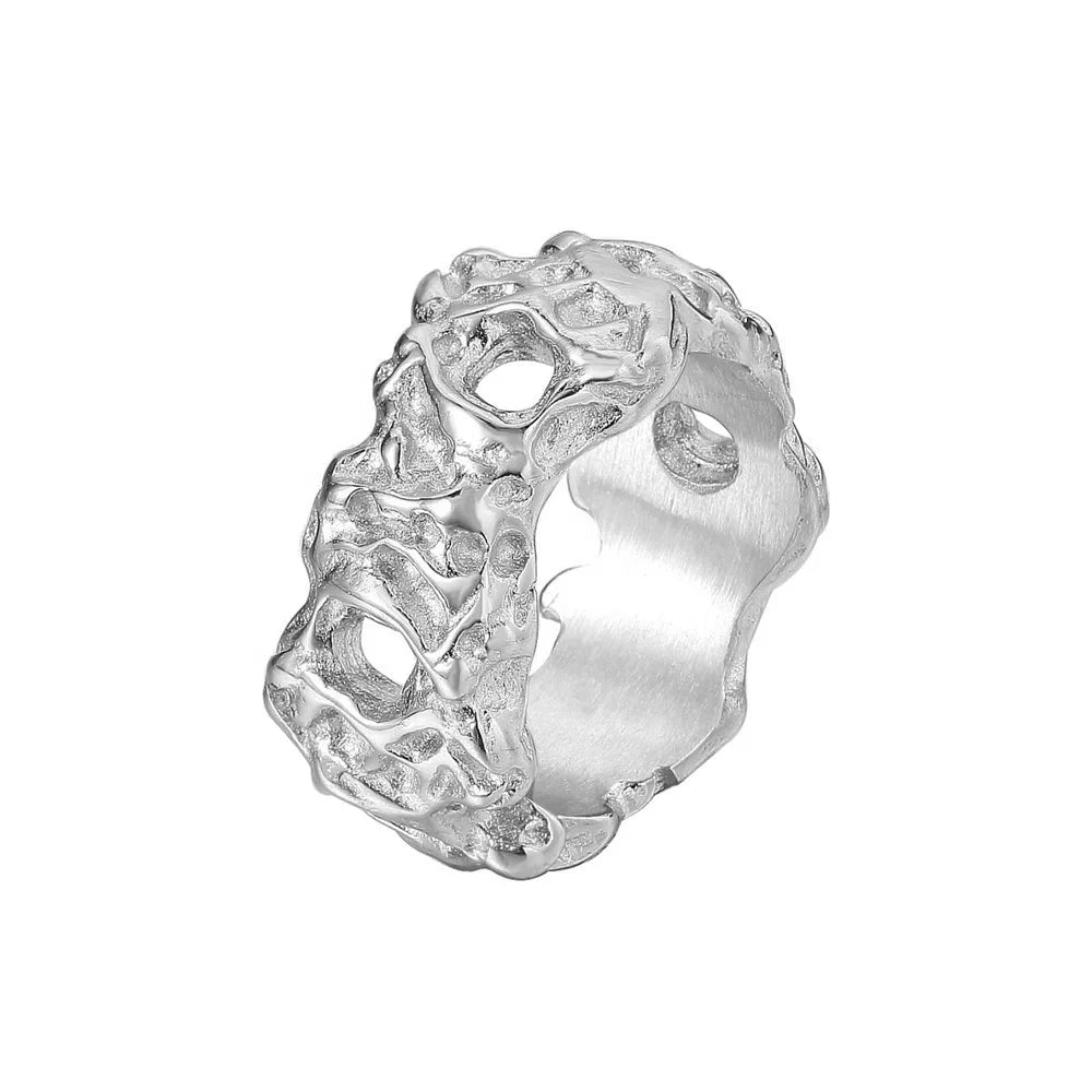 New Punk Stainless Steel Jewelry Fashion Personality Volcanic Stone Titanium Steel Ring