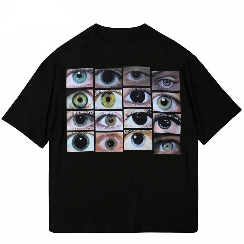 2023 Men Hip Hop Streetwear T Shirt Eyes World Graphic Harajuku T-shirt Casual Tshirt Summer Short Sleeve Tops Tees Black