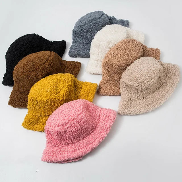 Retail Assorted Color Fashion Winter Warm Polyester Fur Bucket Hats