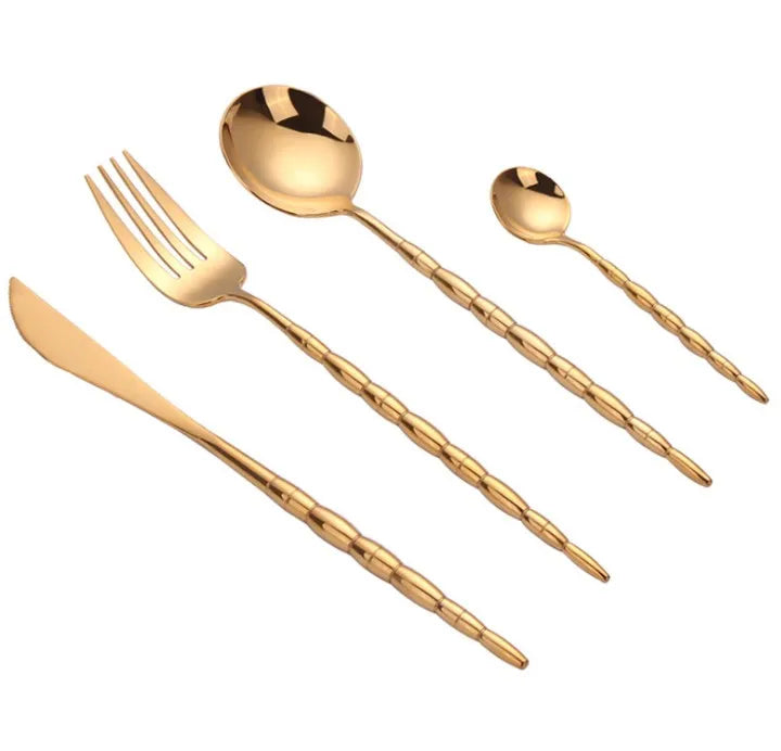 Elegant Wedding Cutlery Set Spoon Set Golden Stainless Steel Flatware Set