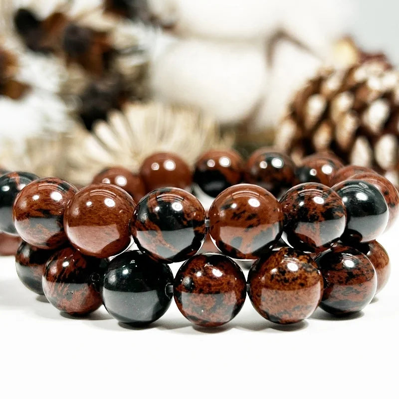Natural Smooth Mahogany Obsidian Gemstone Loose Beads for Jewelry Making DIY Handmade Crafts 4mm 6mm 8mm 10mm 12mm 14mm
