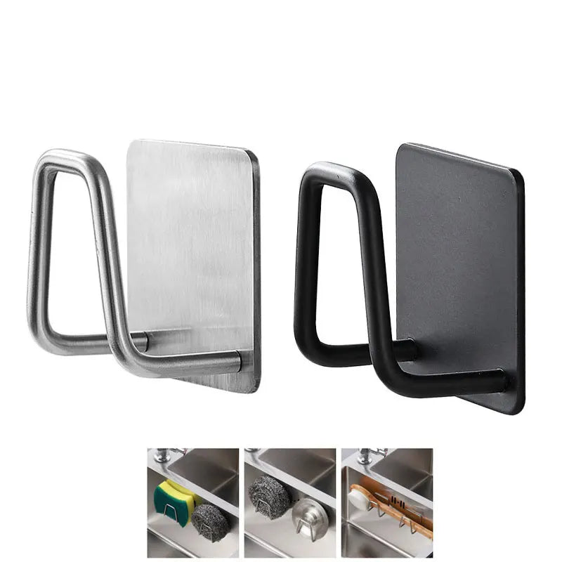 Sink Hook Drain Rack Brush Soap Kitchen Bathroom Storage Hook Adhesive Heavy Duty Stainless Steel Wall Hanger Sponge Holder