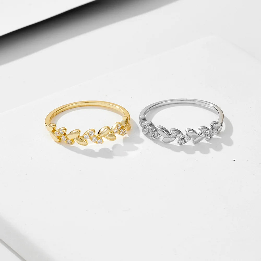 Wheat Shape Mosaic Zircon 18k Gold 925 Sterling Silver Fine Jewelry Cocktail Rings Women