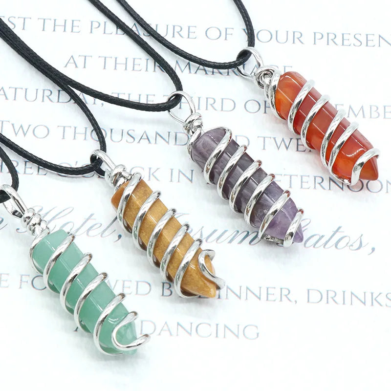 New Design Hexagonal Natural Quartz Stone Pendant Necklace Healing Crystal Full Wire Wrap Gemstone Necklace for Women