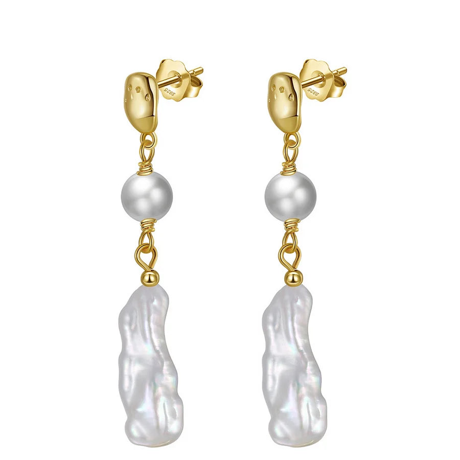 Wholesale Fashion Earrings with Baroque Pearls 925 Sterling Gold Plated Pearl Jewelry Natural Freshwater Earrings