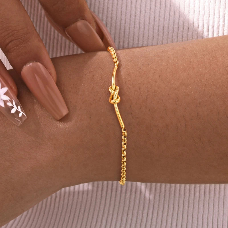 G3966 Wholesale Stainless Steel Gold Knot Charm Bracelet for Women Fashion Chain Adjustable Bracelets Bangles