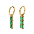 New Arrival Real Gold Plated Stainless Steel Vintage Shining Green Emerald Bamboo Shape CZ Zircon Earrings for Women