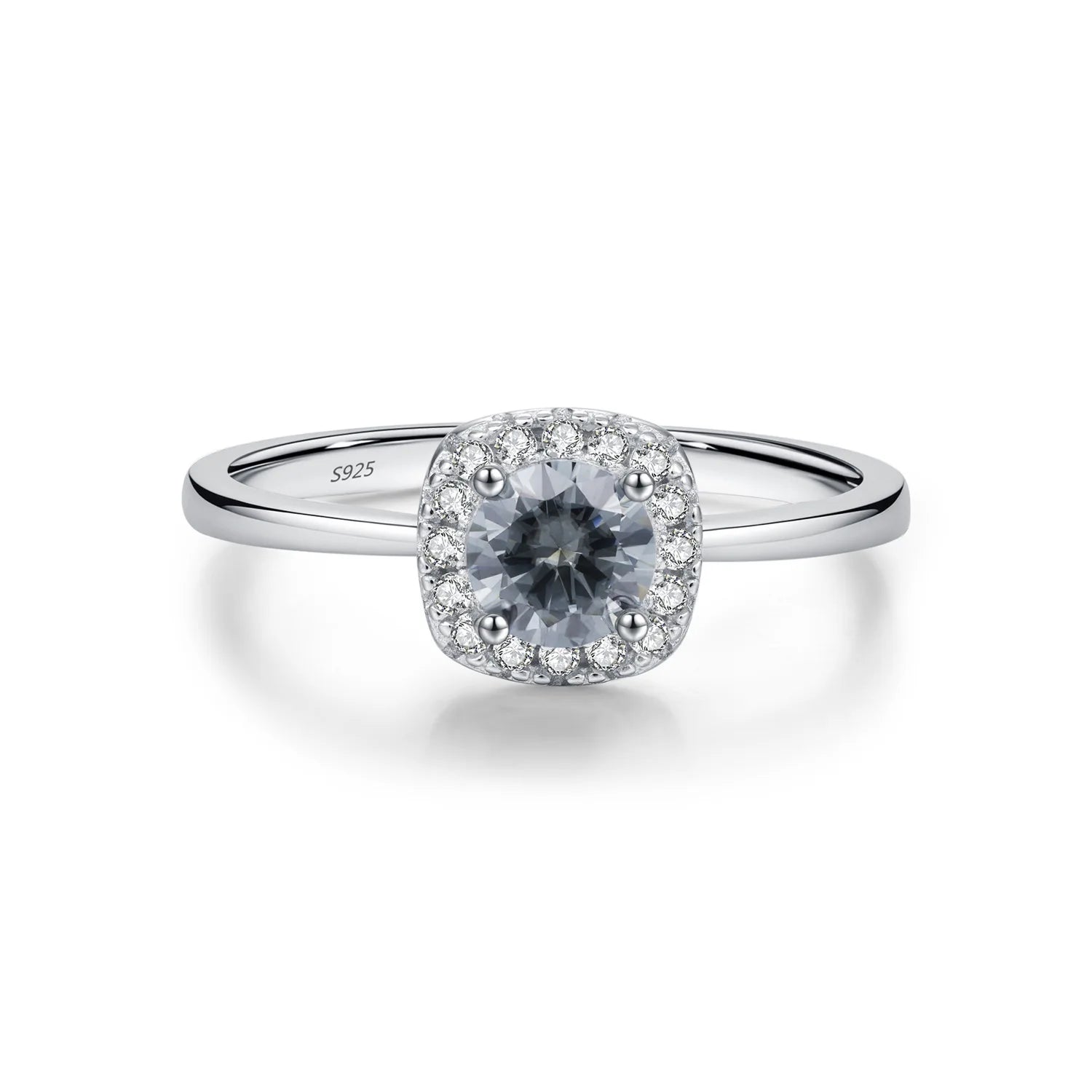 Noble Elegant Geometric Square Big Diamond Ring 925 Sterling Silver Grey VVS1 Clarity D Color Moissanite Halo Ring for Women