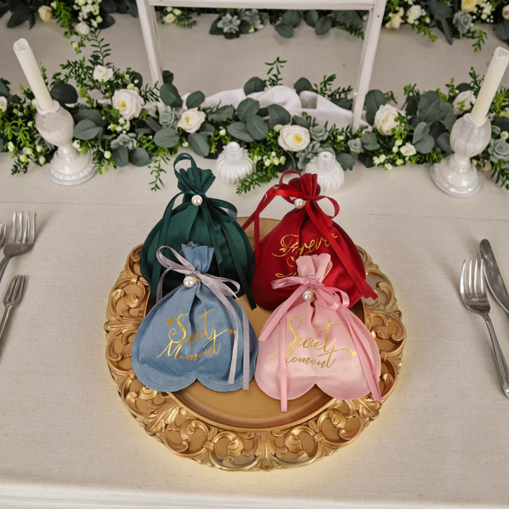Wedding Love Shape Velvet Small Sweet Candy Hand Gift Packaging Box Cute Pocket for Handmade Candies