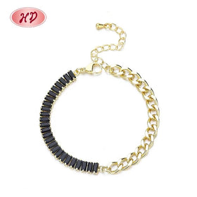 Luxury Bracelet Natural 18K Gold Plated Dark Black Square Stitching Style Custom Stone Charm Bracelets Bulk