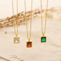G800 18K Gold Plated Stainless Steel Jewelry for Women Trendy Emerald Gemstone Square Rectangle Rhinestone Link Necklaces