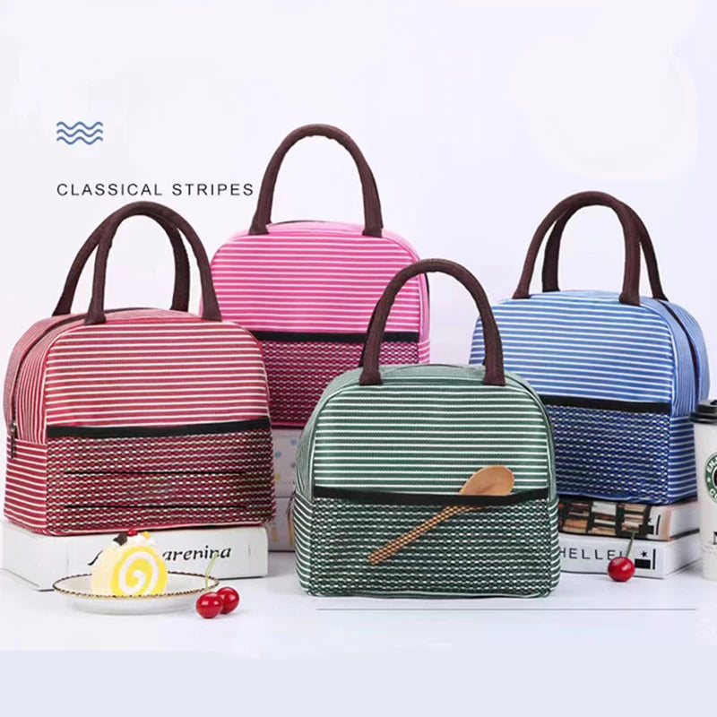 Factory Wholesale Insulated Waterproof Oxford Material Stripes Tote Lunch Bag for Students & Office Workers Portable