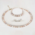 Classic White pink Purple Rice Shape Freshwater Pearl with Gold Bead Necklace Bracelet Button Pearl Earrings Jewelry Set