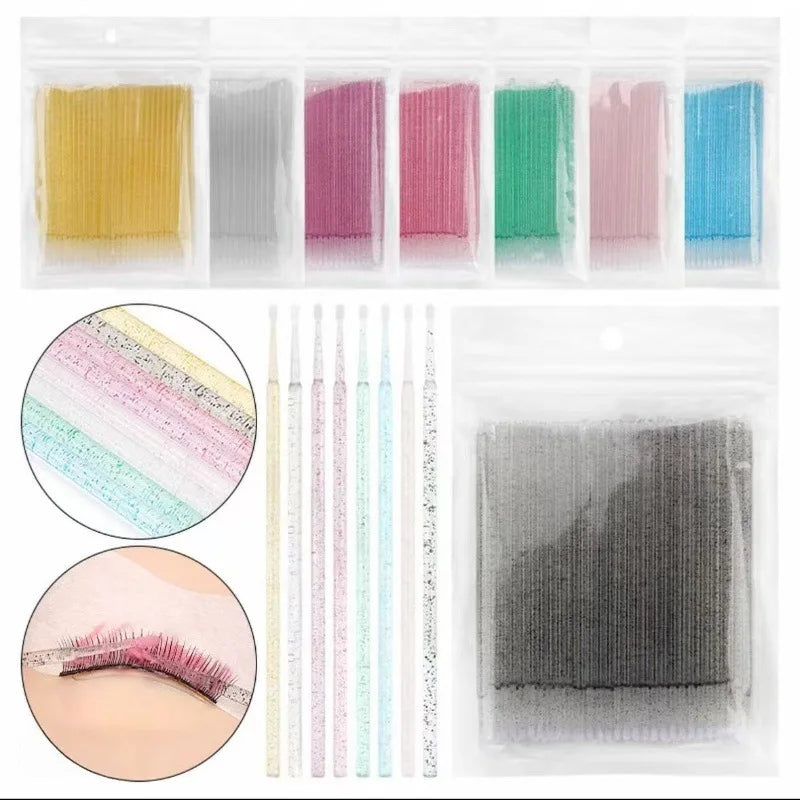 XIUSUZAKI Disposable Individual Eyelashes Removing Tools Micro Swab Brushes Applicator Eyelash Cleaning Micro Brush for Salon