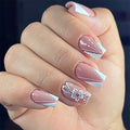 Dropshipping 24 Pcs 3769 Elegant Nail Art Geometric Patterns Floral Accents Short Square Press on Nails Artificial Fingernails
