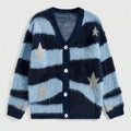 Custom Design logo Knitwear Knit Top Long Sleeve v Neck Fashion Casual Fuzzy Jacquard Knitted Men Mohair Cardigan Sweater