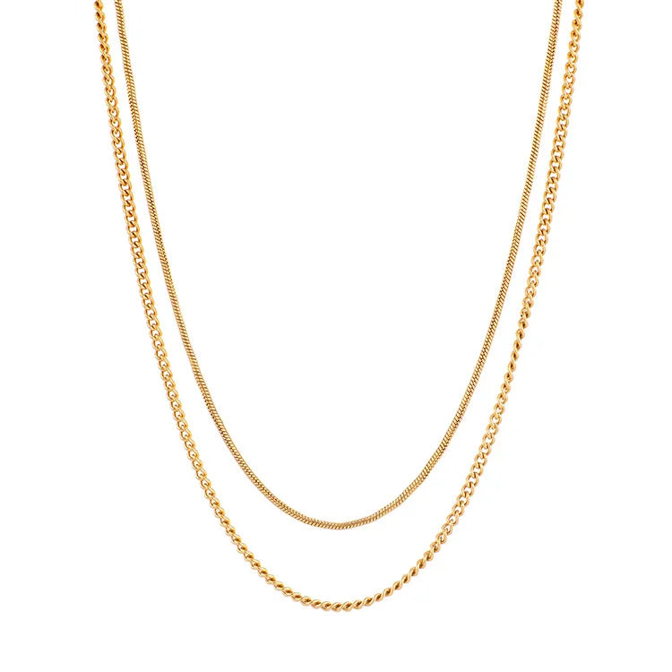 MICCI Wholesale Custom 18k Gold Plated Stainless Steel Snake Chain Link 2 Double Layer Chain Necklace