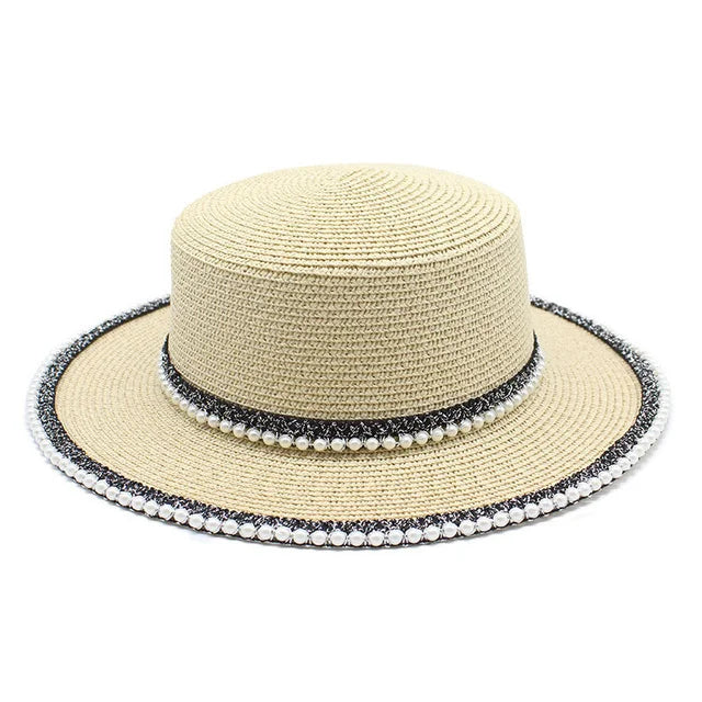 New Summer Women Hats Sequin Straw Hat Brim Jazz Panama Caps With Pearl Sun Hat for Party Travel