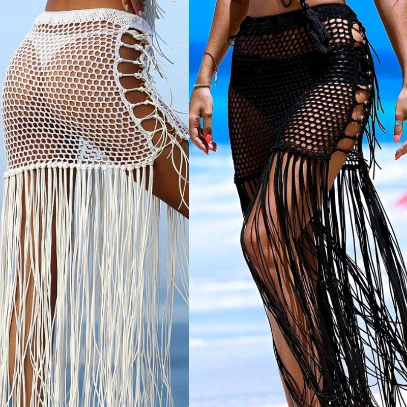 NEW STOCK 3Colors Fringes Details Sexi Lady Cotton Beach Crochet Skirt Swimwear Dress Cover Ups