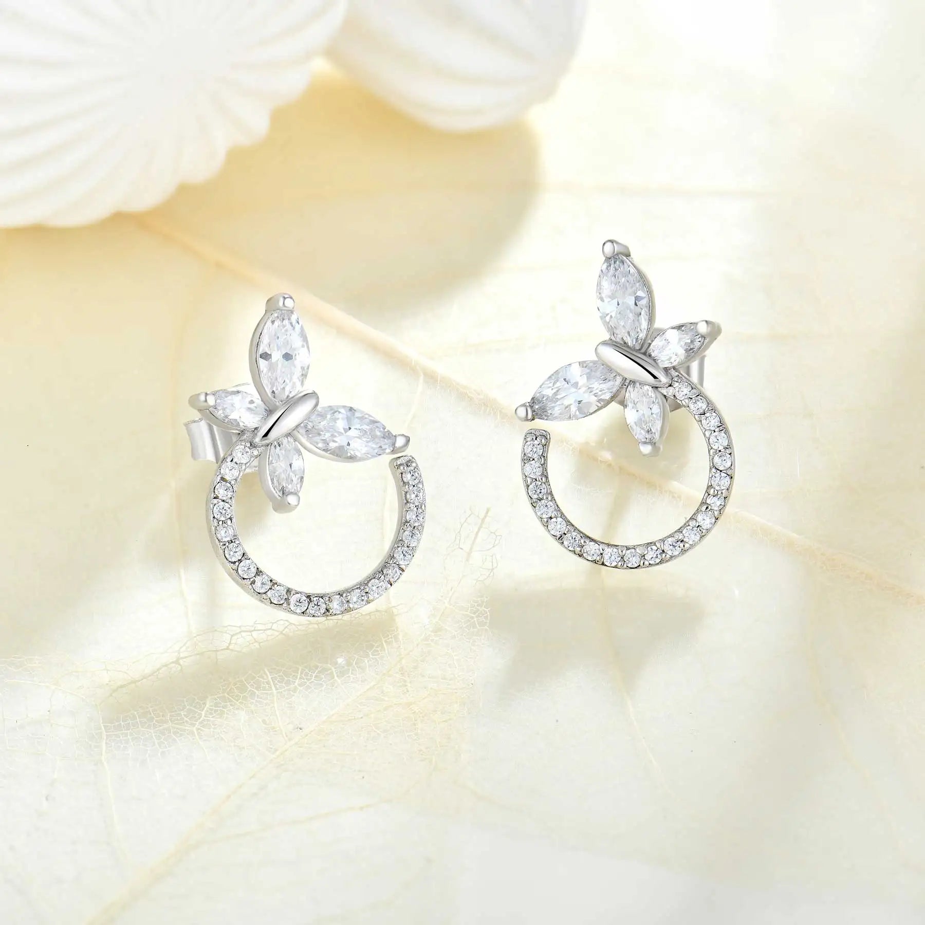 QX Custom OEM S925 Silver Fine Jewelry Girls Luxury Zircon Butterfly Women Stud Drop Earrings