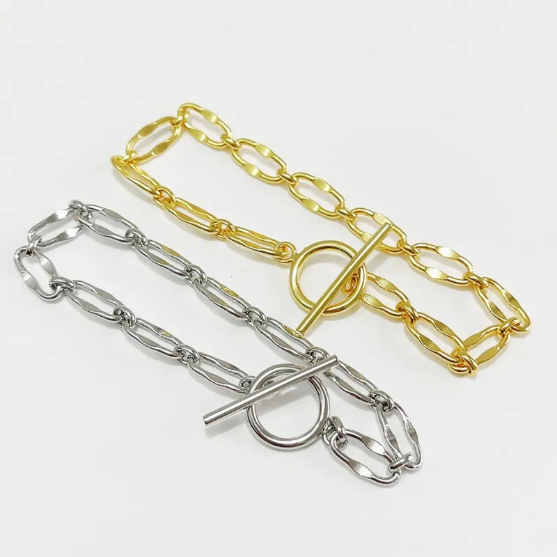 Chunky 18k Gold Plated Irregular 925 Sterling Silver Oval Link Chain Bracelets for Women