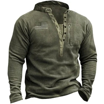 Fitspi Wholesale Dropshipping Men V Neck Sweatshirt Outdoor Fleece Warm Henry Collar Tactical Sweater Pullover