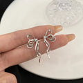 Hot Sale S925 Silver Needle Earrings Simple Cool Style Long Bow Ribbon Stud Earrings for Women