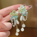 Elegant Oval Pearl Resin Flower Tassel Summer Earrings Beach Holiday New Fashion Jewelry Boho Green Crystal Flower Earrings 2022