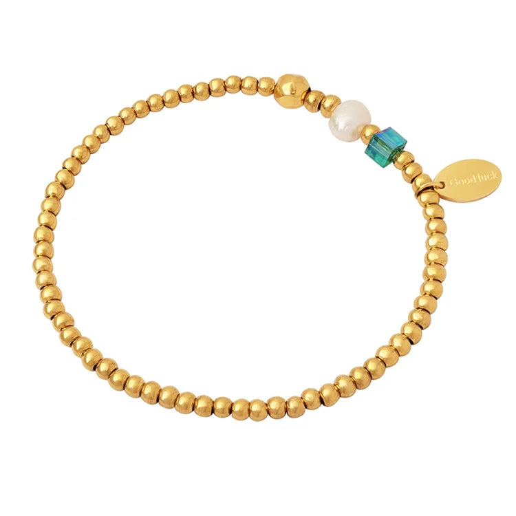 2025#Wholesale China Newest Minimalistic Korean Style Dainty Crystal Stone Steel Ball Beaded Bracelet With Pearls