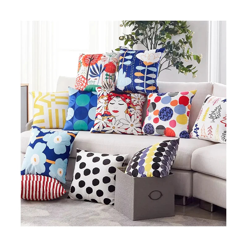 Buti Custom Pop Art Embroidered Marine Printed Velvet Cushion Covers Geometric Cartoon Colored Dots Hotel Decorative Home