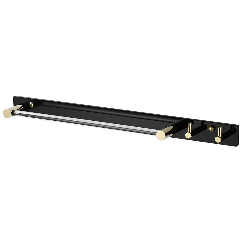 Modern Bathroom Towel Rod Black and Gold Acrylic Wall Hanging Towel Bar with Hooks 60cm for Home Hotel Use