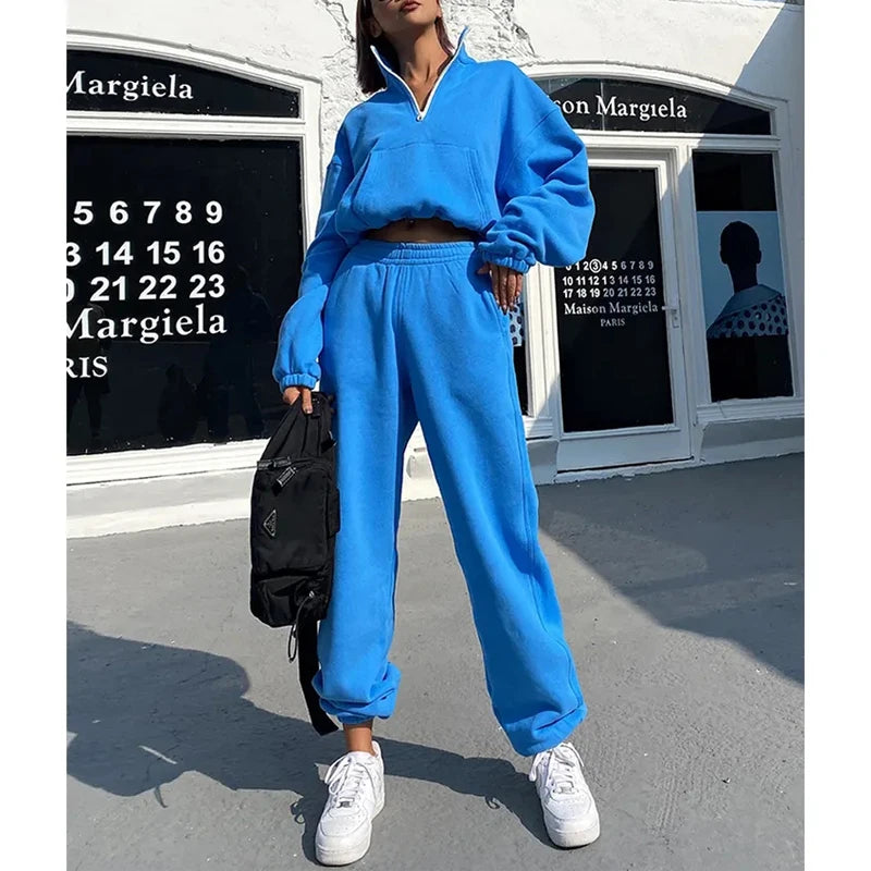 Women Clothes Wholesale Sweatsuit Custom Tracksuit High Quality Jogging Suits 2 Piece Half Zip Sweatshirt and Sweatpants Set